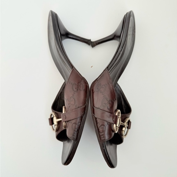 Gucci Vintage Brown Leather Guccissima Horsebit Mules Sandals Heels 8 - Picture 4 of 8